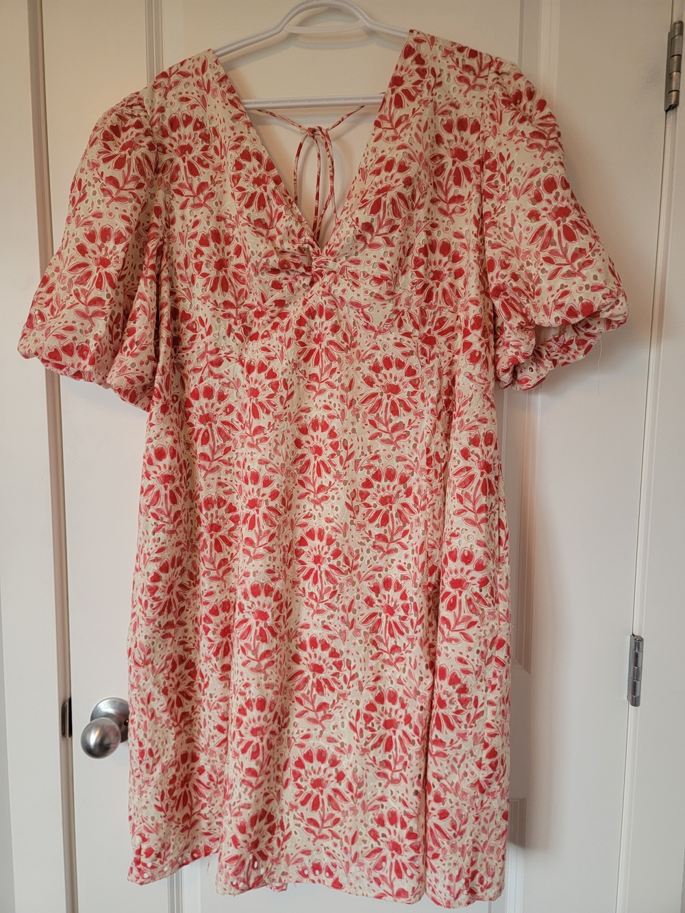Copper And Black By FatFace Ivory Dress with Red Floral Eyelet Pattern